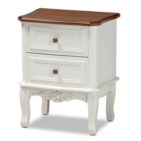 Baxton Studio Darlene White and Cherry Brown Finished Wood 2-Drawer Nightstand 165-10696